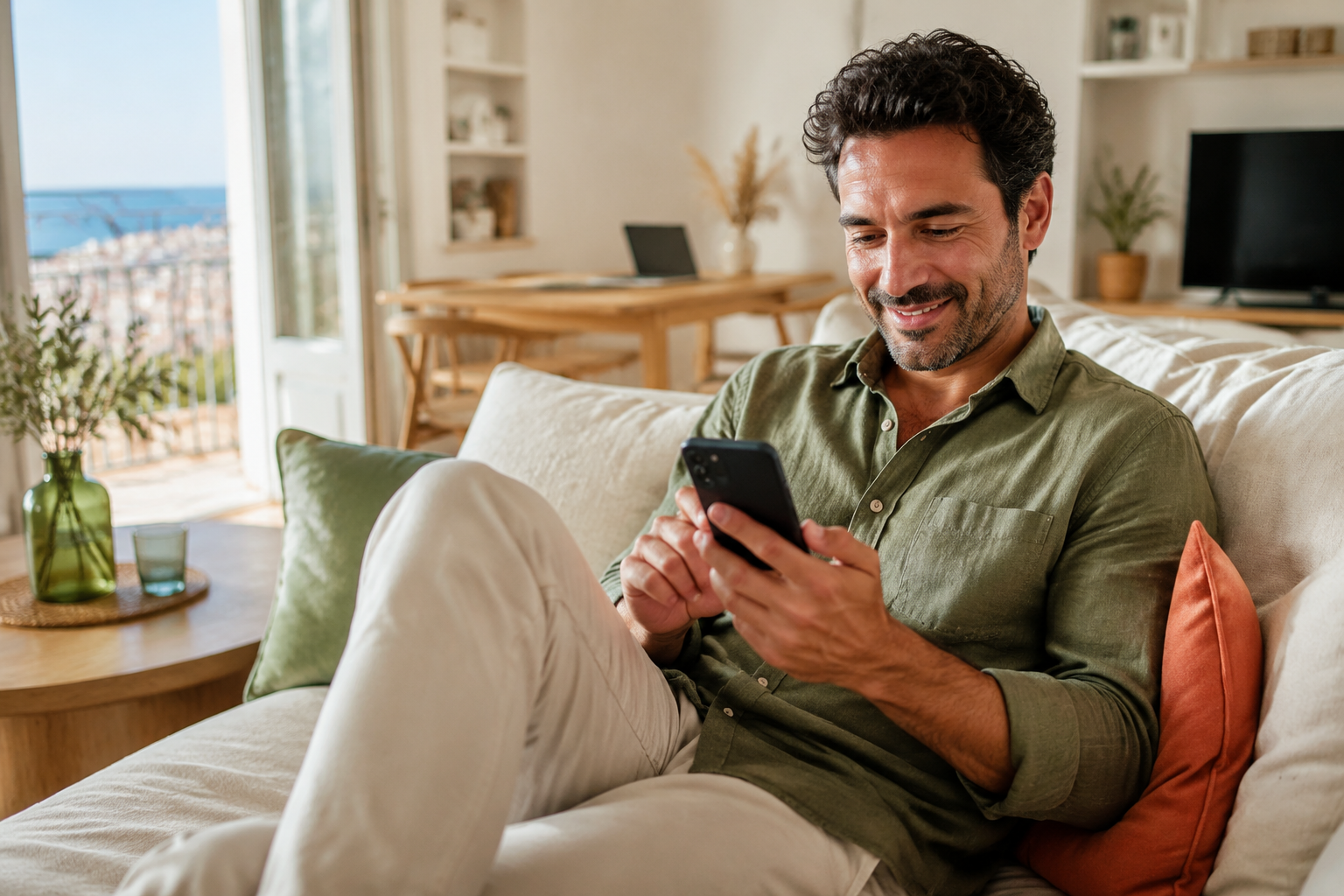 Cliente disfrutando de sus servicios digitales desde casa